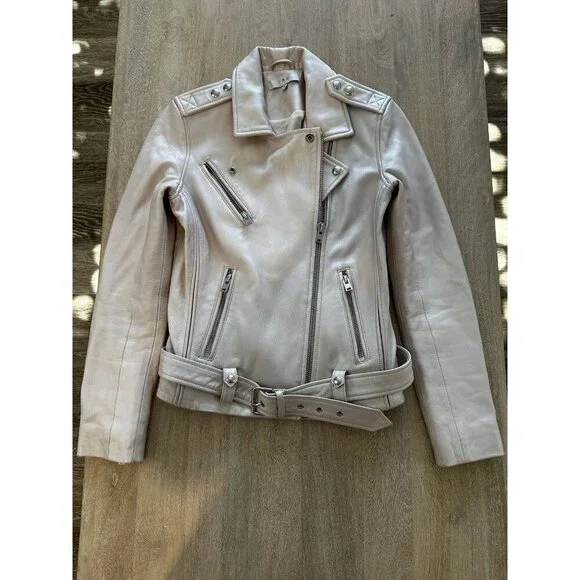 IRO PARIS Milaspe Light Baby Metallic Pink Lambskin Leather Moto Biker Jacket 38 - Picture 2 of 12